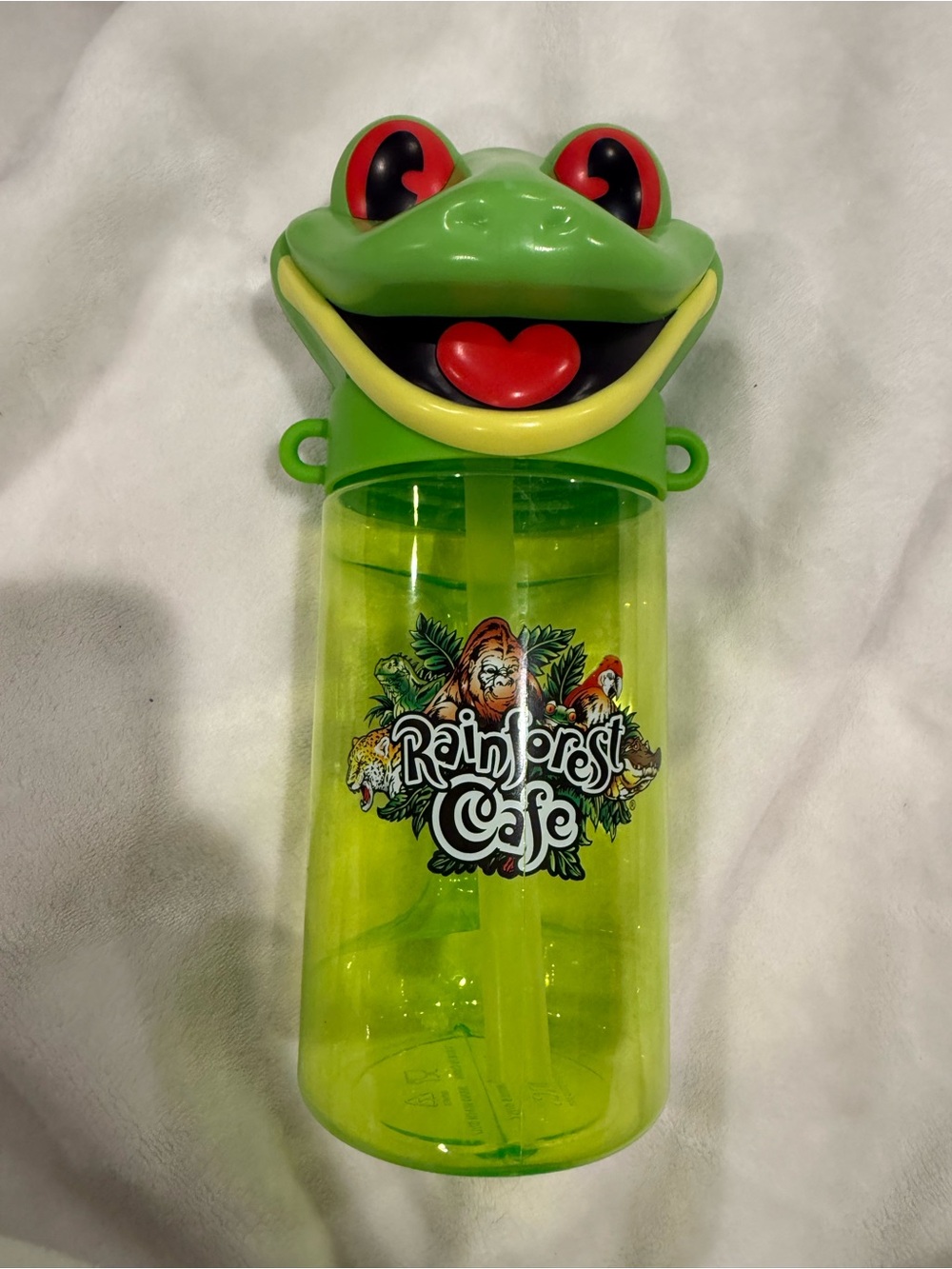 Rainforest Cafe Neon Green Frog Top Water Bottle